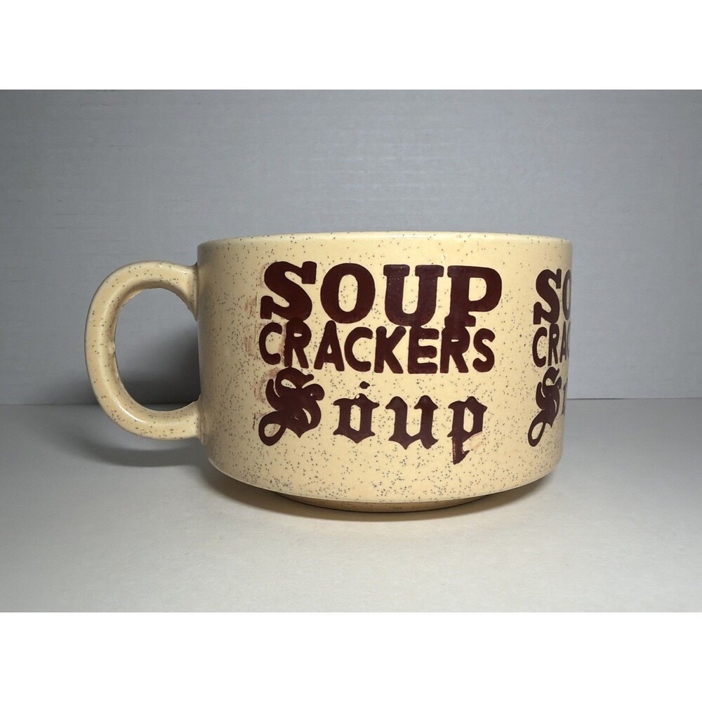 Vtg‎ 1970s Soup and Crackers Mug Stoneware Speckled Japan Retro MCM Chili Crock